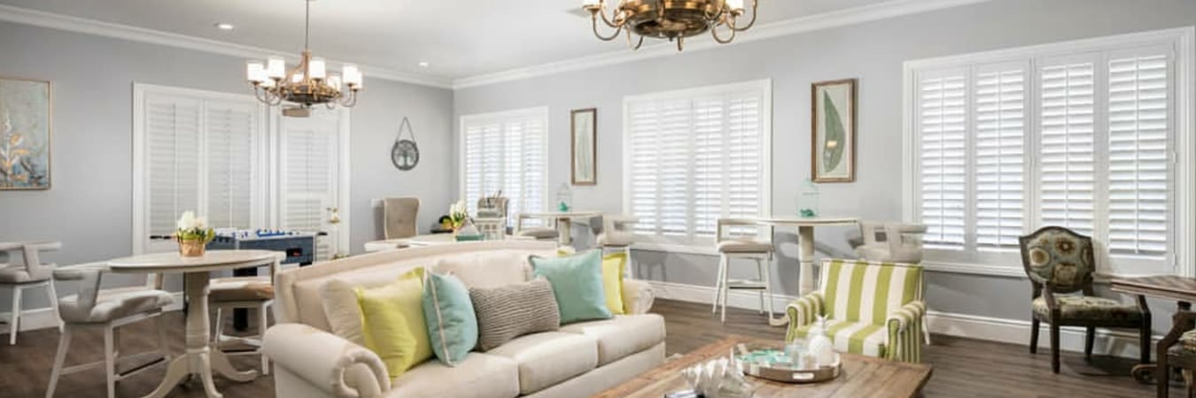 Plantation shutters in a sitting area